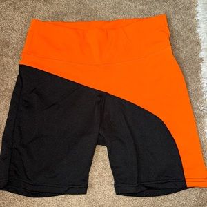Orange/Black color block biker shorts 3"